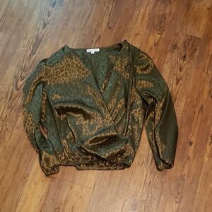 Green and Gold Wrap Blouse with Relaxed Fit